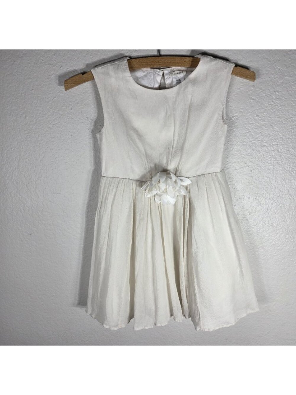 JCrew Crewcuts Girls Cream Silk Dress  Size 7 Sleeveless Crew Neck Flower Detail